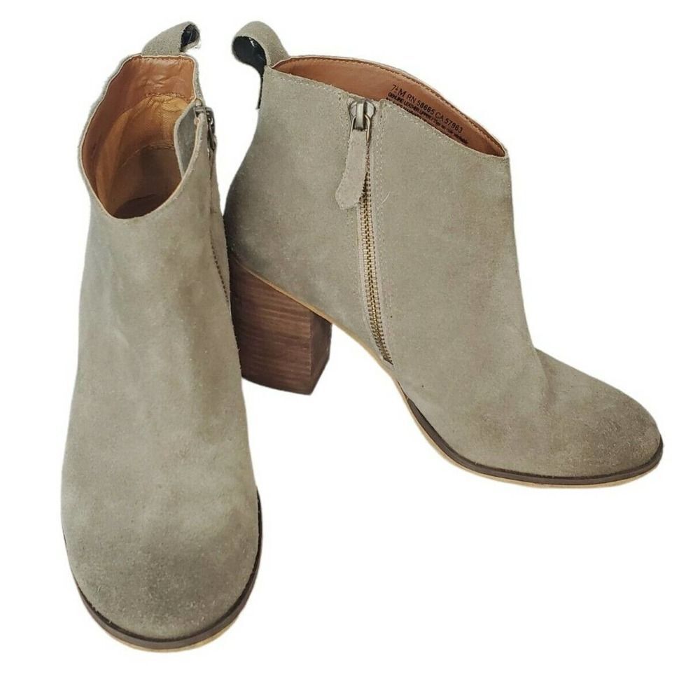BP Lance Ankle Boots Gray Suede Leather Block Heel Booties 7.5M